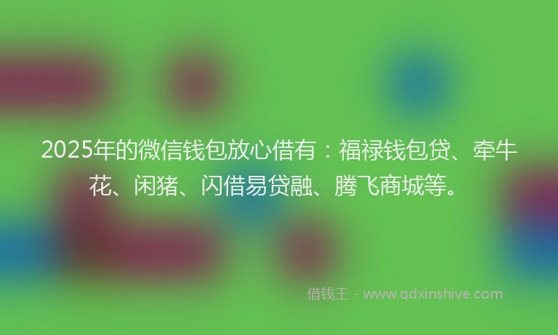2025年的微信钱包放心借有：福禄钱包贷、牵牛花、闲猪、闪借易贷融、腾飞商城等。