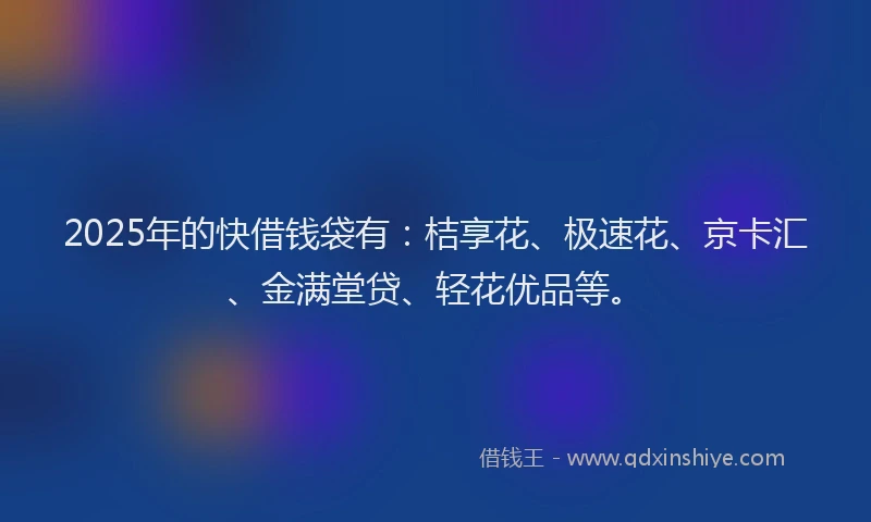 2025年的快借钱袋有：桔享花、极速花、京卡汇、金满堂贷、轻花优品等。