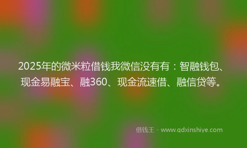 2025年的微米粒借钱我微信没有有：智融钱包、现金易融宝、融360、现金流速借、融信贷等。