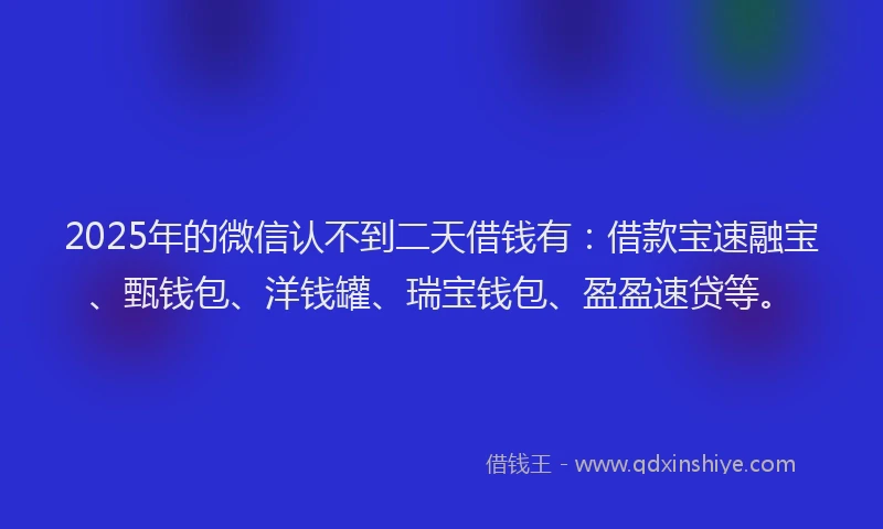 2025年的微信认不到二天借钱有：借款宝速融宝、甄钱包、洋钱罐、瑞宝钱包、盈盈速贷等。