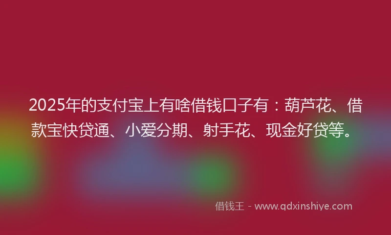 2025年的支付宝上有啥借钱口子有：葫芦花、借款宝快贷通、小爱分期、射手花、现金好贷等。
