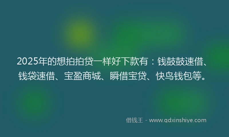 2025年的想拍拍贷一样好下款有：钱鼓鼓速借、钱袋速借、宝盈商城、瞬借宝贷、快鸟钱包等。