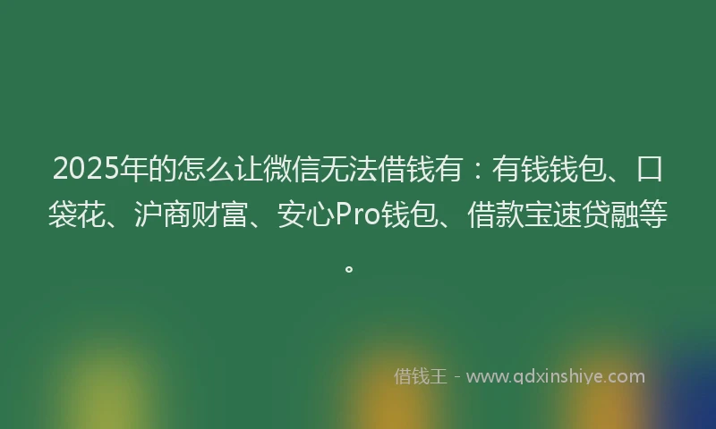 2025年的怎么让微信无法借钱有：有钱钱包、口袋花、沪商财富、安心Pro钱包、借款宝速贷融等。