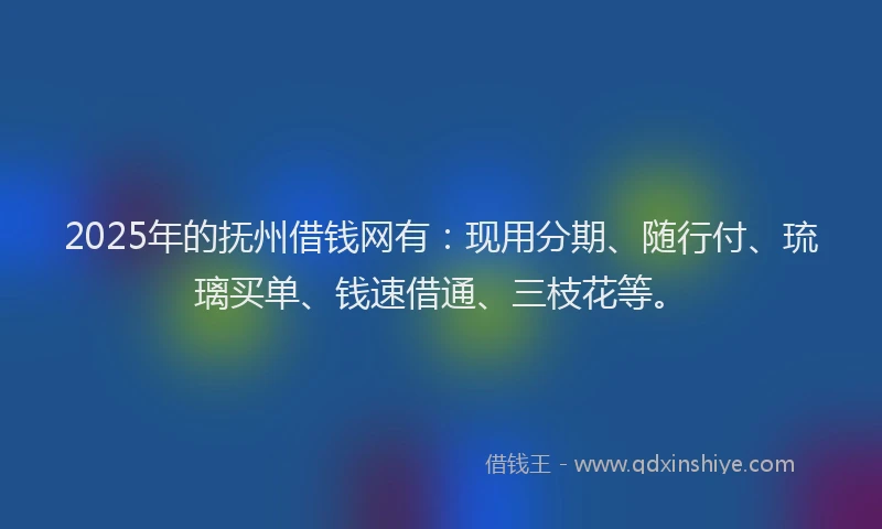 2025年的抚州借钱网有：现用分期、随行付、琉璃买单、钱速借通、三枝花等。