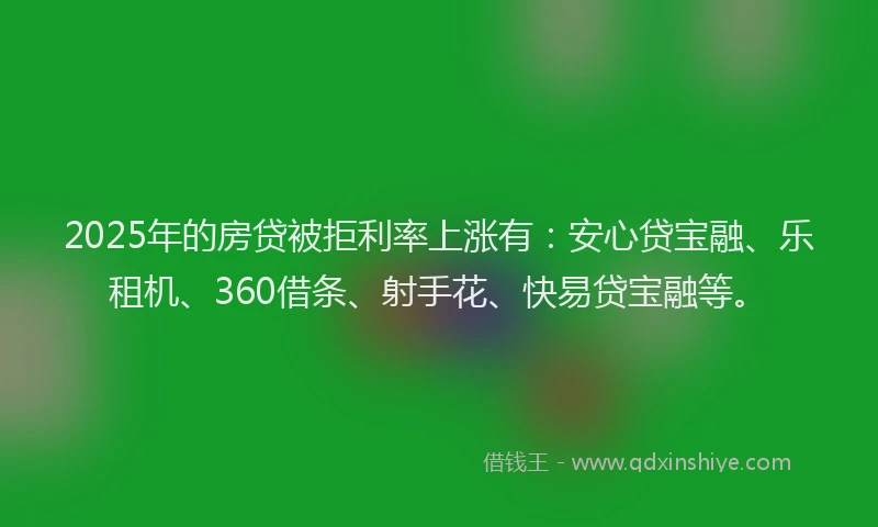 2025年的房贷被拒利率上涨有：安心贷宝融、乐租机、360借条、射手花、快易贷宝融等。