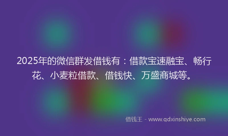 2025年的微信群发借钱有：借款宝速融宝、畅行花、小麦粒借款、借钱快、万盛商城等。