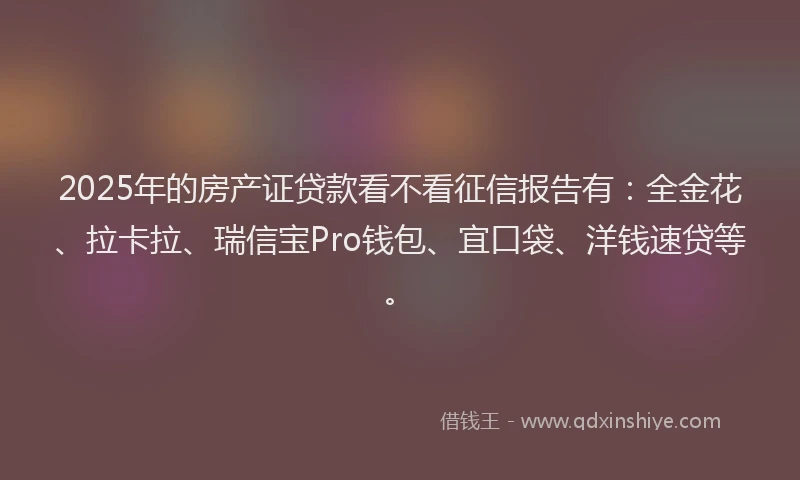 2025年的房产证贷款看不看征信报告有：全金花、拉卡拉、瑞信宝Pro钱包、宜口袋、洋钱速贷等。