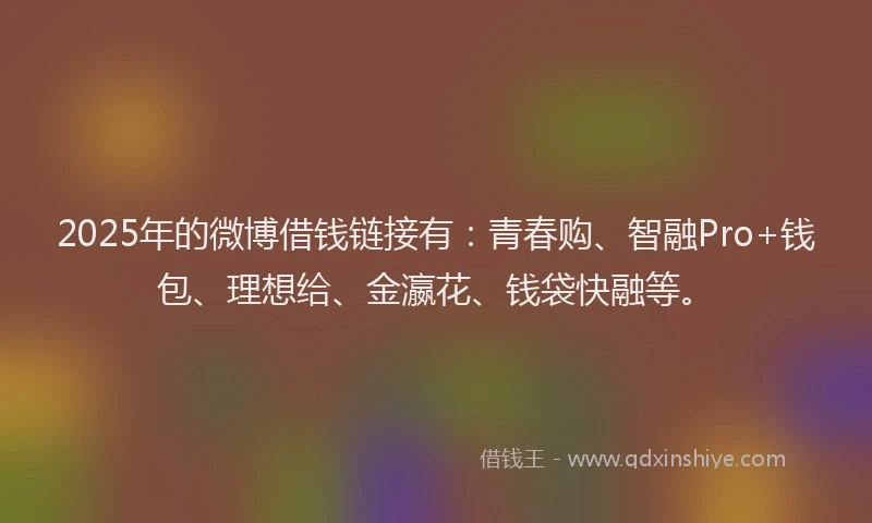 2025年的微博借钱链接有：青春购、智融Pro+钱包、理想给、金瀛花、钱袋快融等。