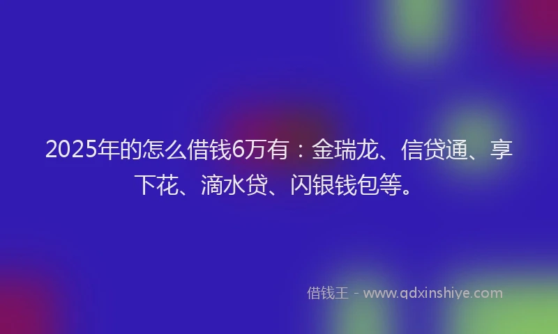 2025年的怎么借钱6万有：金瑞龙、信贷通、享下花、滴水贷、闪银钱包等。