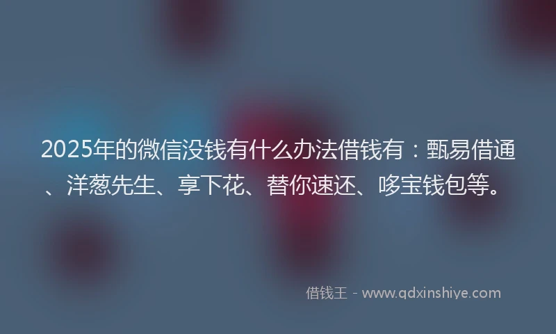 2025年的微信没钱有什么办法借钱有：甄易借通、洋葱先生、享下花、替你速还、哆宝钱包等。
