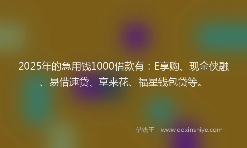 2025年的急用钱1000借款有：E享购、现金侠融、易借速贷、享来花、福星钱包贷等。
