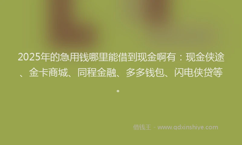 2025年的急用钱哪里能借到现金啊有：现金侠途、金卡商城、同程金融、多多钱包、闪电侠贷等。