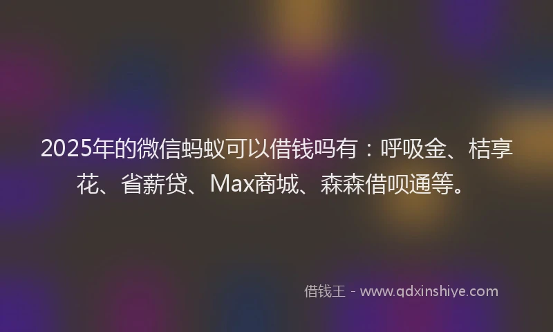 2025年的微信蚂蚁可以借钱吗有：呼吸金、桔享花、省薪贷、Max商城、森森借呗通等。