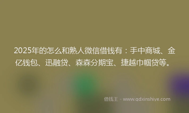 2025年的怎么和熟人微信借钱有：手中商城、金亿钱包、迅融贷、森森分期宝、捷越巾帼贷等。