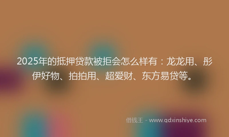 2025年的抵押贷款被拒会怎么样有：龙龙用、彤伊好物、拍拍用、超爱财、东方易贷等。