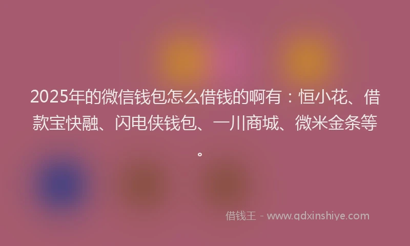 2025年的微信钱包怎么借钱的啊有：恒小花、借款宝快融、闪电侠钱包、一川商城、微米金条等。