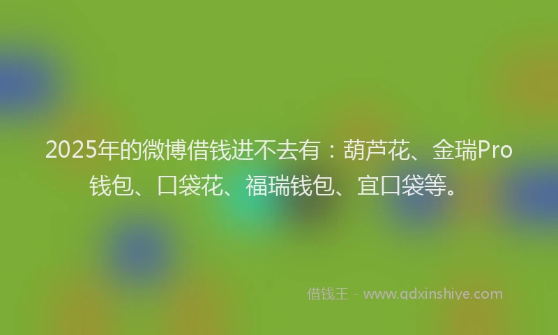 2025年的微博借钱进不去有：葫芦花、金瑞Pro钱包、口袋花、福瑞钱包、宜口袋等。