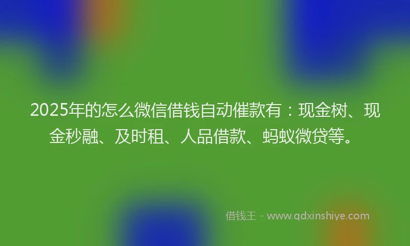 2025年的怎么微信借钱自动催款有：现金树、现金秒融、及时租、人品借款、蚂蚁微贷等。