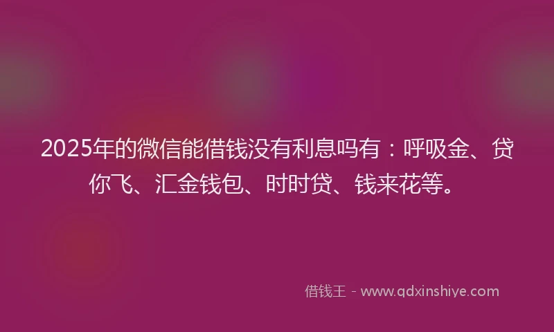 2025年的微信能借钱没有利息吗有：呼吸金、贷你飞、汇金钱包、时时贷、钱来花等。