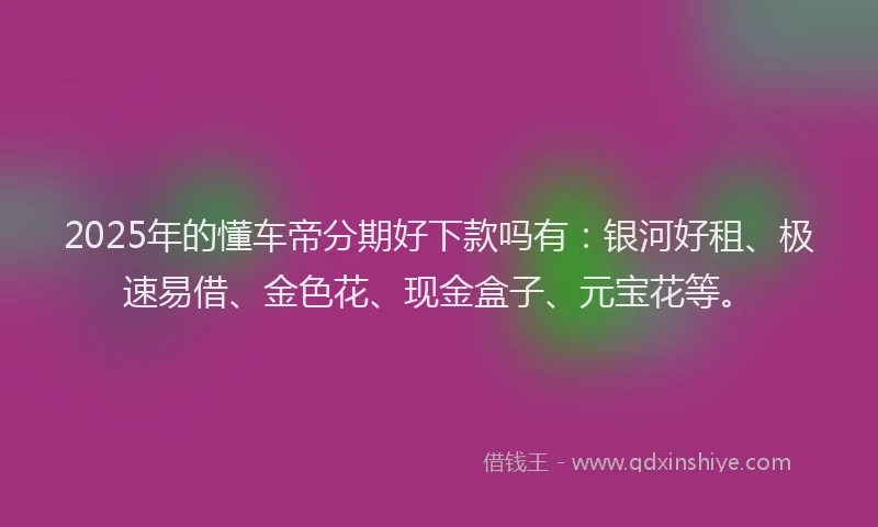 2025年的懂车帝分期好下款吗有：银河好租、极速易借、金色花、现金盒子、元宝花等。
