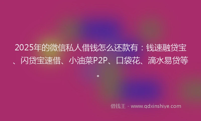 2025年的微信私人借钱怎么还款有：钱速融贷宝、闪贷宝速借、小油菜P2P、口袋花、滴水易贷等。