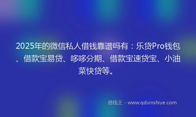2025年的微信私人借钱靠谱吗有：乐贷Pro钱包、借款宝易贷、哆哆分期、借款宝速贷宝、小油菜快贷等。
