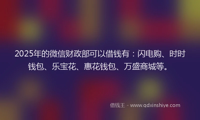 2025年的微信财政部可以借钱有：闪电购、时时钱包、乐宝花、惠花钱包、万盛商城等。
