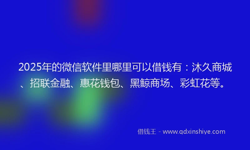 2025年的微信软件里哪里可以借钱有：沐久商城、招联金融、惠花钱包、黑鲸商场、彩虹花等。