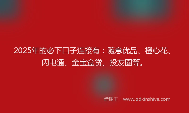 2025年的必下口子连接有：随意优品、橙心花、闪电通、金宝盒贷、投友圈等。