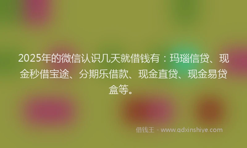 2025年的微信认识几天就借钱有：玛瑙信贷、现金秒借宝途、分期乐借款、现金直贷、现金易贷盒等。