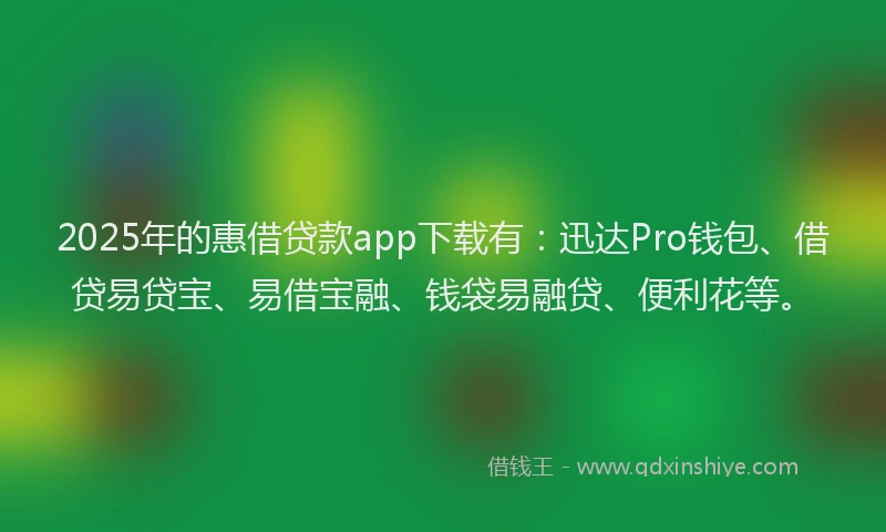 2025年的惠借贷款app下载有：迅达Pro钱包、借贷易贷宝、易借宝融、钱袋易融贷、便利花等。