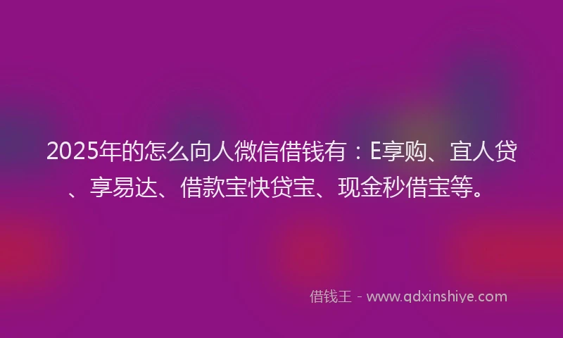 2025年的怎么向人微信借钱有：E享购、宜人贷、享易达、借款宝快贷宝、现金秒借宝等。