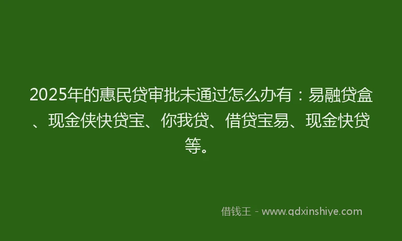 2025年的惠民贷审批未通过怎么办有：易融贷盒、现金侠快贷宝、你我贷、借贷宝易、现金快贷等。