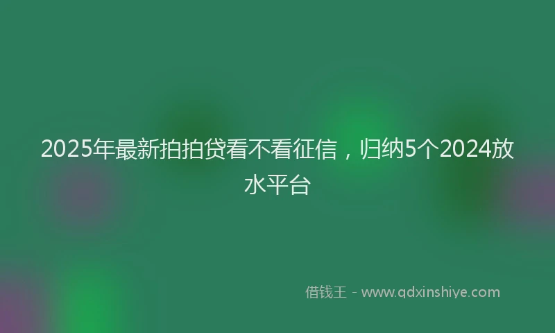 2025年最新拍拍贷看不看征信，归纳5个2024放水平台