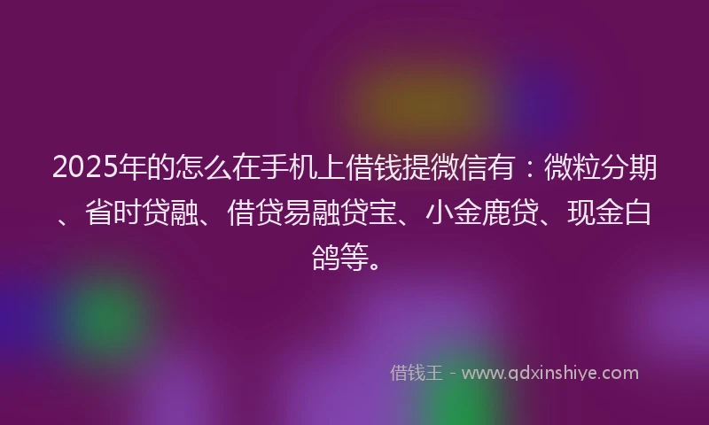 2025年的怎么在手机上借钱提微信有：微粒分期、省时贷融、借贷易融贷宝、小金鹿贷、现金白鸽等。