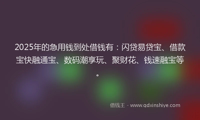 2025年的急用钱到处借钱有：闪贷易贷宝、借款宝快融通宝、数码潮享玩、聚财花、钱速融宝等。