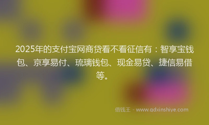 2025年的支付宝网商贷看不看征信有：智享宝钱包、京享易付、琉璃钱包、现金易贷、捷信易借等。
