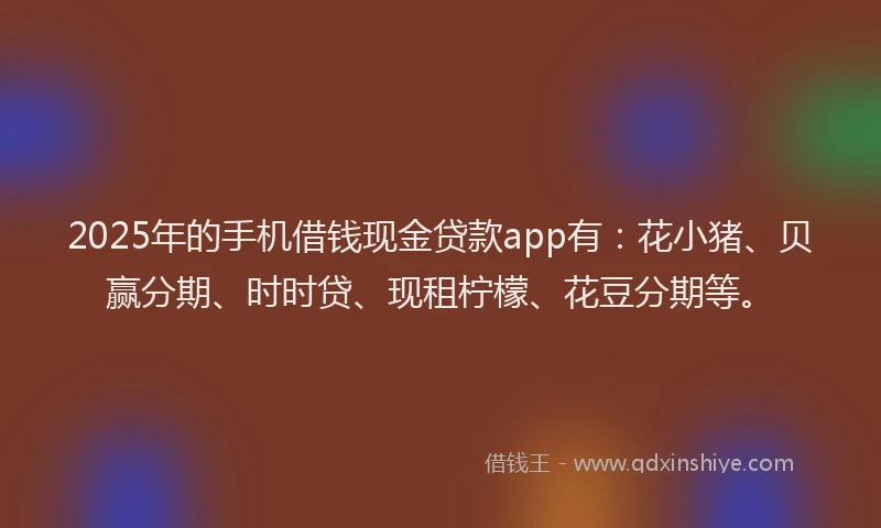 2025年的手机借钱现金贷款app有：花小猪、贝赢分期、时时贷、现租柠檬、花豆分期等。