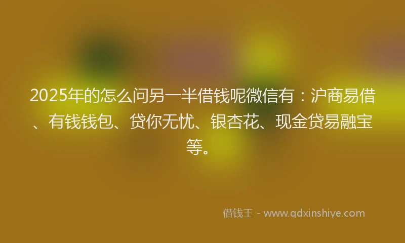 2025年的怎么问另一半借钱呢微信有：沪商易借、有钱钱包、贷你无忧、银杏花、现金贷易融宝等。