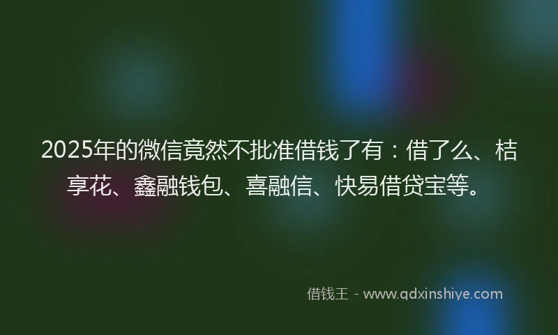 2025年的微信竟然不批准借钱了有：借了么、桔享花、鑫融钱包、喜融信、快易借贷宝等。