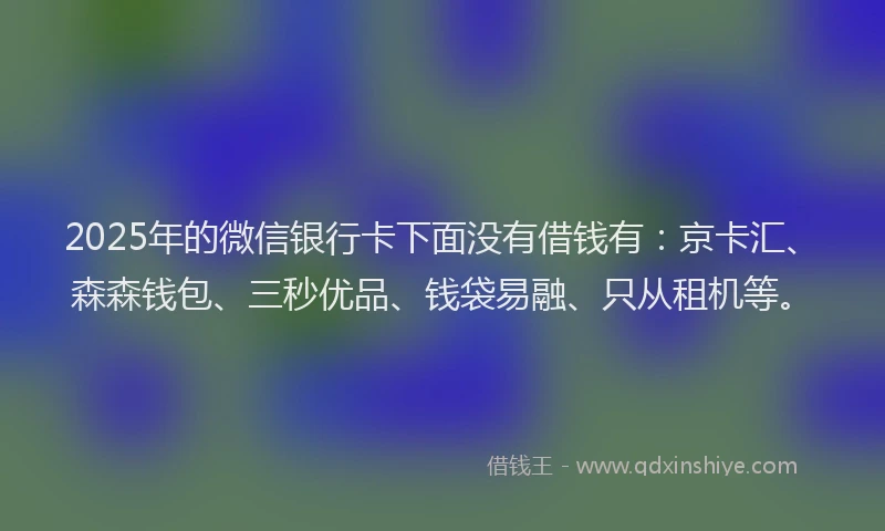 2025年的微信银行卡下面没有借钱有：京卡汇、森森钱包、三秒优品、钱袋易融、只从租机等。