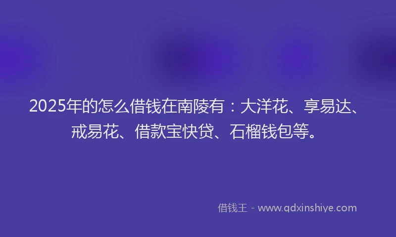 2025年的怎么借钱在南陵有：大洋花、享易达、戒易花、借款宝快贷、石榴钱包等。