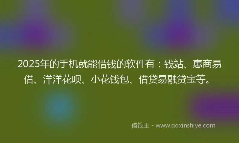 2025年的手机就能借钱的软件有：钱站、惠商易借、洋洋花呗、小花钱包、借贷易融贷宝等。