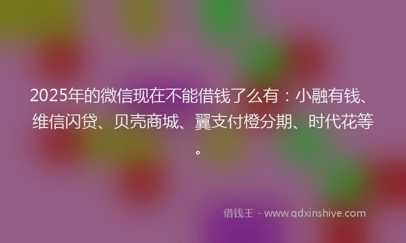 2025年的微信现在不能借钱了么有：小融有钱、维信闪贷、贝壳商城、翼支付橙分期、时代花等。