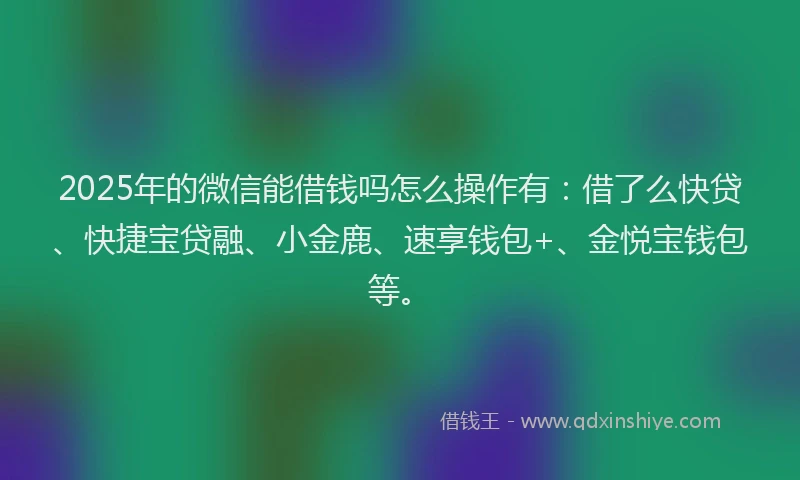 2025年的微信能借钱吗怎么操作有：借了么快贷、快捷宝贷融、小金鹿、速享钱包+、金悦宝钱包等。