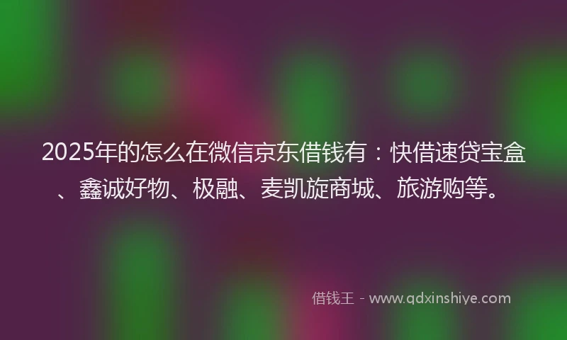 2025年的怎么在微信京东借钱有：快借速贷宝盒、鑫诚好物、极融、麦凯旋商城、旅游购等。