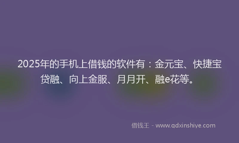 2025年的手机上借钱的软件有：金元宝、快捷宝贷融、向上金服、月月开、融e花等。