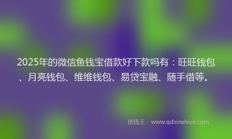 2025年的微信鱼钱宝借款好下款吗有：旺旺钱包、月亮钱包、维维钱包、易贷宝融、随手借等。
