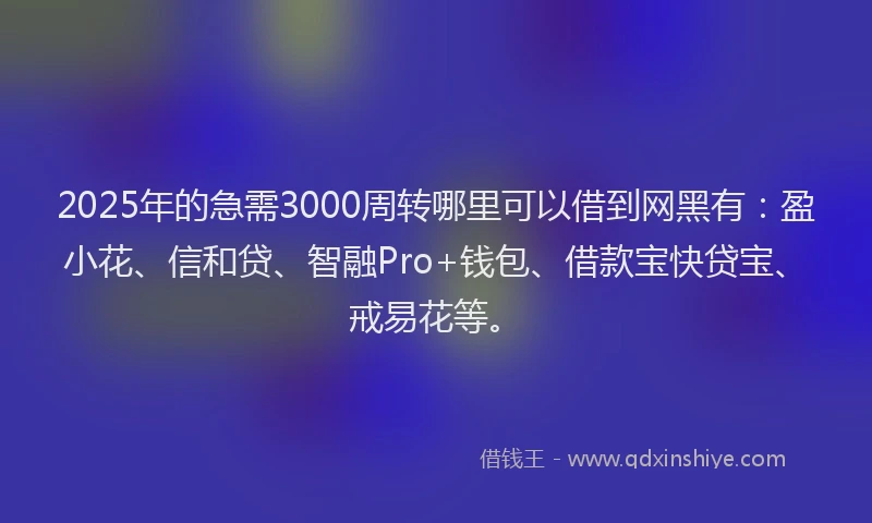 2025年的急需3000周转哪里可以借到网黑有：盈小花、信和贷、智融Pro+钱包、借款宝快贷宝、戒易花等。