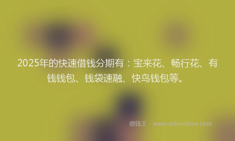 2025年的快速借钱分期有：宝来花、畅行花、有钱钱包、钱袋速融、快鸟钱包等。